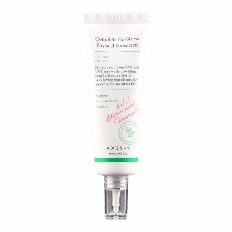 axis-y-complete-no-stress-physical-sunscreen-spf-50+-pa++++-50ml_1 écran solaire physique axis-y complete no-stress sunscreen spf 50 armoise niacinamide